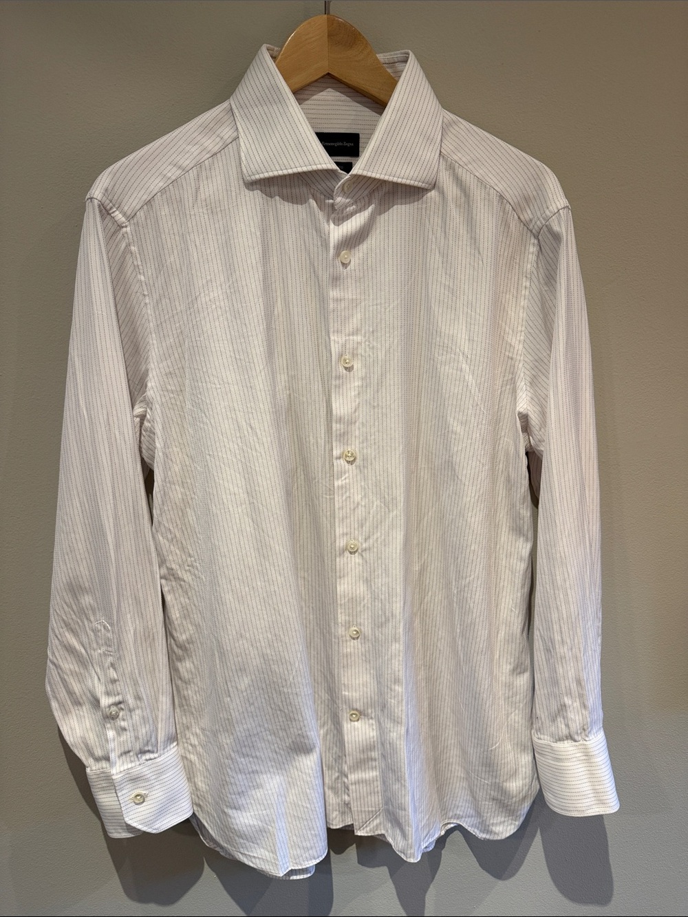 Ermenegildo Zegna White with Subtle Pinstripe Trofeo Dress Shirt